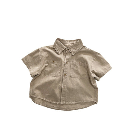 Copy a good match ~ spring and summer new children's half-sleeved shirts for boys and women, Japanese Korean version of simple short-sleeved jackets, trendy children's clothing