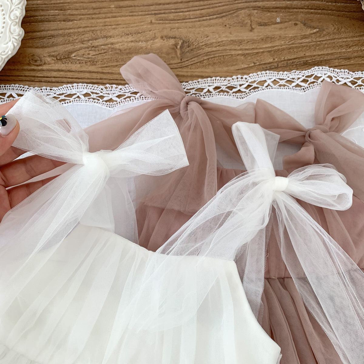 Vestido de princesa de malla para bebé recién nacido, bolsa sin mangas para niña de primavera/verano, vestido de fotografía de cien días para bebé Pi Ha Yi 