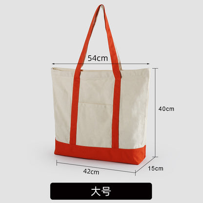 A thickened canvas supermarket environmental protection bag large capacity new cross-border grocery shopping bag strong zipper tote bag can be printed logo