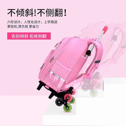 A elementary school student's school bag, girl's six wheeled climbing ability, children 2nd to 6th grade, 5 large capacity waterproof, reducing weight for 7-12 years old