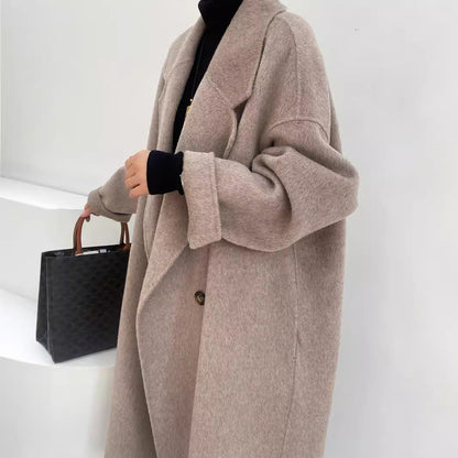 A source manufacturer approves high-count thickened Suli camel wool coat double-sided cashmere women's medium and long Albaka coat