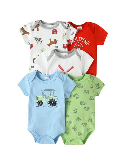 New baby summer short-sleeved khaki 5-piece set 0-1-year-old baby newborn fart suit wholesale 1batch = 5 pieces price for 5piece, 0.25kg.