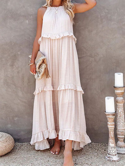 A Europe, America 2024 summer new vacation wind ruffle leaf edge long dress Amazon pendulum elegant beach dress women