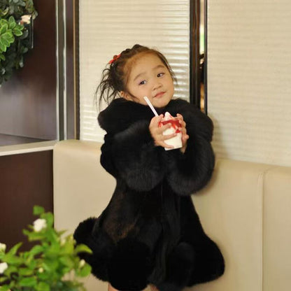 A autumn and winter girls' fur coat Korean version of children's foreign style imitation fur splicing medium and small children's warm fur coat