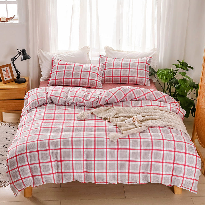 A Amazon simple unprinted style plaid strip duvet cover good bedding three or four piece set spot wholesale