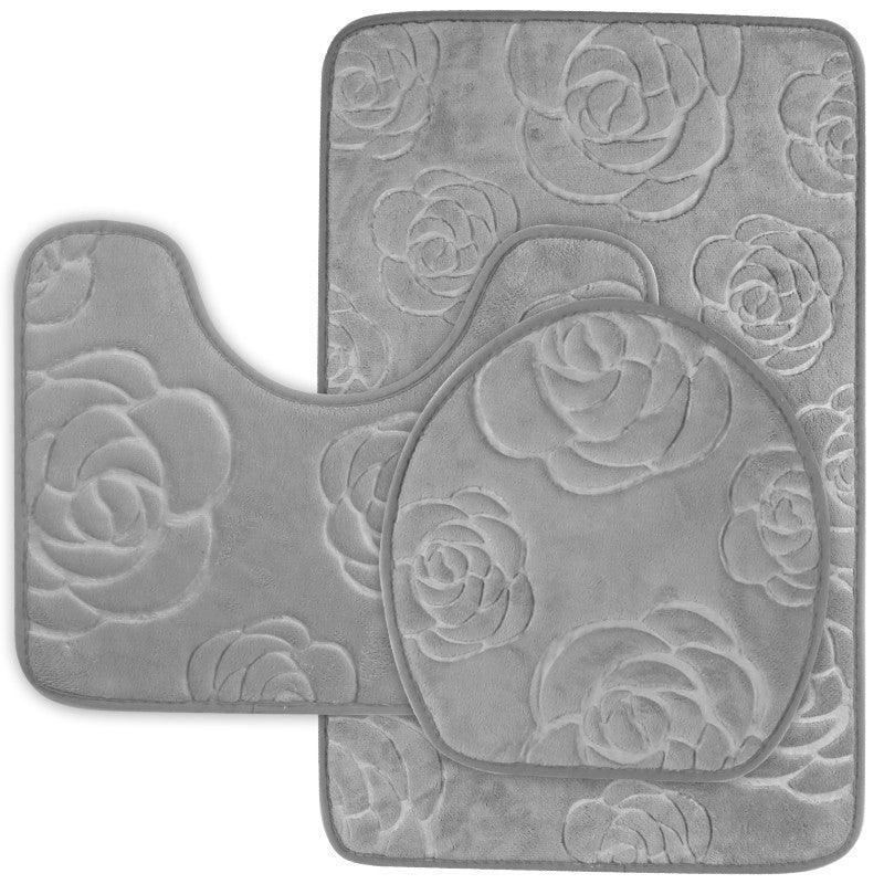 A flannel rose bathroom three-piece bathroom toilet non-slip absorbent floor mat