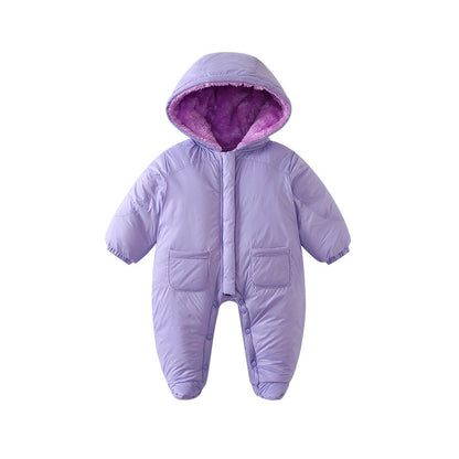 A baby onesie winter male and female babies fleece windproof warm baby clothes foreign purple foot-wrapped newborn clothes