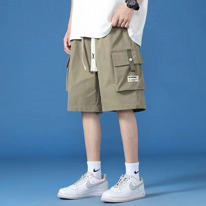 A Ice silk cargo shorts, men's summer new thin high-end trendy brand style American loose explosive casual pants