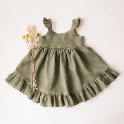 A 2024 Summer New Product Girl's Cotton and Hemp Dress Baby Sling Dress Tank Top Skirt Amazon International Cross border Instagram