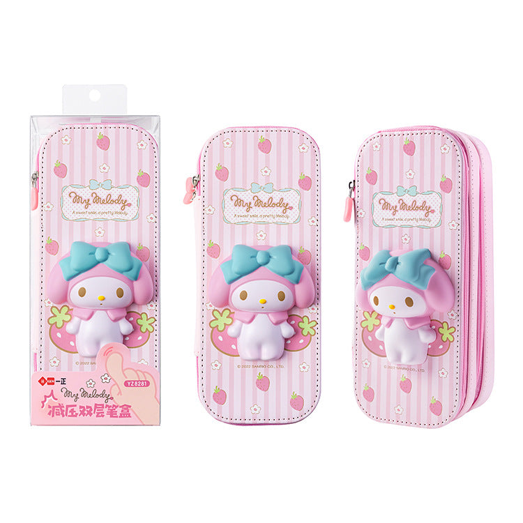 Estuche para bolígrafos de descompresión con imagen de la familia Sanrio, estuche multifuncional para papelería para estudiantes, estuche para bolígrafos para niños 