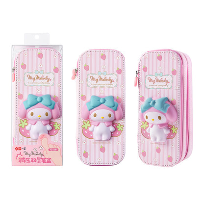 Estuche para bolígrafos de descompresión con imagen de la familia Sanrio, estuche multifuncional para papelería para estudiantes, estuche para bolígrafos para niños 