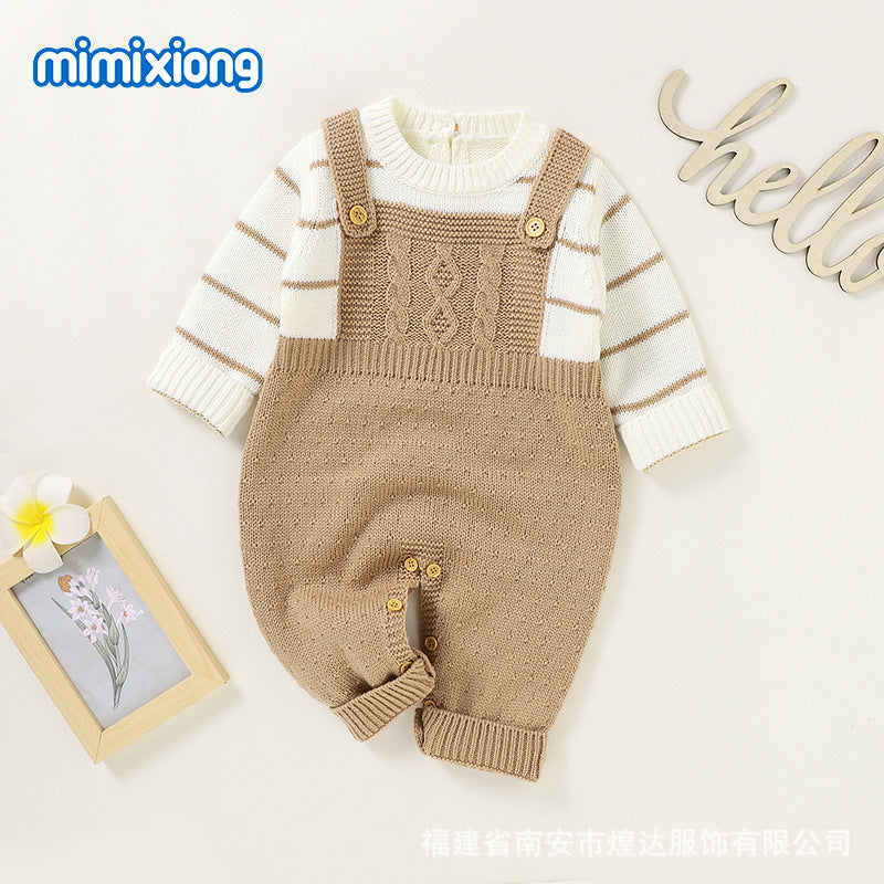 A ins hot autumn and winter new infant fake two-piece Romper climbing suit