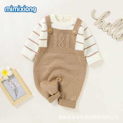 A ins hot autumn and winter new infant fake two-piece Romper climbing suit