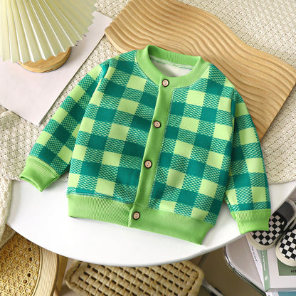 A 2024 autumn and winter new children's versatile knitted jacket boys and girls baby warm cardigan thickened outerwear sweater