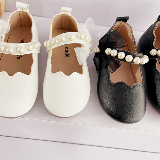 Princess shoes, girls&#039; small leather shoes, children&#039;s spring and autumn new little girl&#039;s soft-soled bow shoes with western style pearls 0.5kg