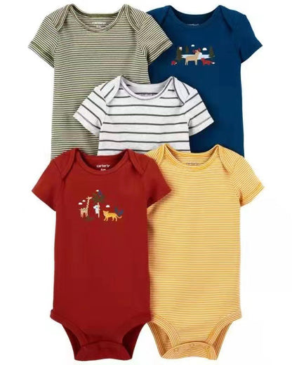 Children's summer new infant short-sleeved triangle clothes crawling clothes, five baby onesies, price for 5 piece 0.28kg