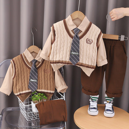 A Children's Shirt Spring and Autumn Fashion Boys' Suit Vest Shirt Autumn Three-piece Set Boys and Girls Handsome Trendy Children's Autumn