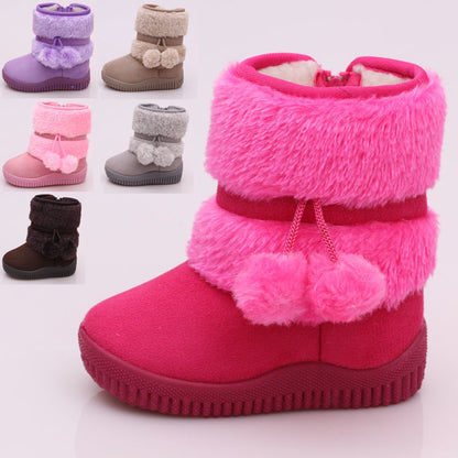 A Children's snow boots Thickened and velvet outdoor non-slip soft warm cotton shoes Boys and girls cotton boots Cross-border thick-soled cotton