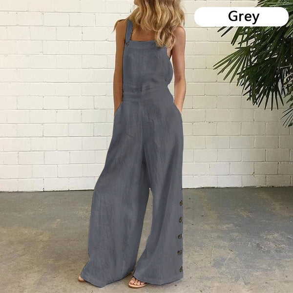 A European and American new Amazon cross-border foreign trade women's sleeveless side pocket casual wide leg side buckle jumpsuit