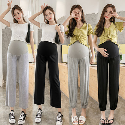 Pantalones de maternidad de moda para uso exterior, para embarazo, talla grande, con soporte para las piernas, leggings de verano para primavera y verano, finos 