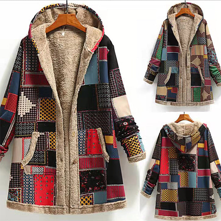 Temperament commuter cotton double-sided loose top Winter red European and American retro beltless plaid fishtail coat