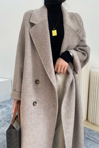 A source manufacturer approves high-count thickened Suli camel wool coat double-sided cashmere women's medium and long Albaka coat