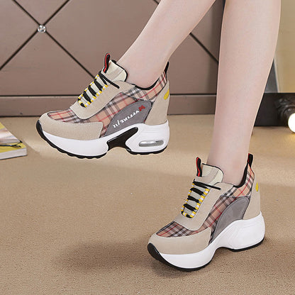 Women's shoes with an inner height increase of 6cm, Dad's shoes, women's spring new mesh thick sole, slimming casual sports shoes, cross-border