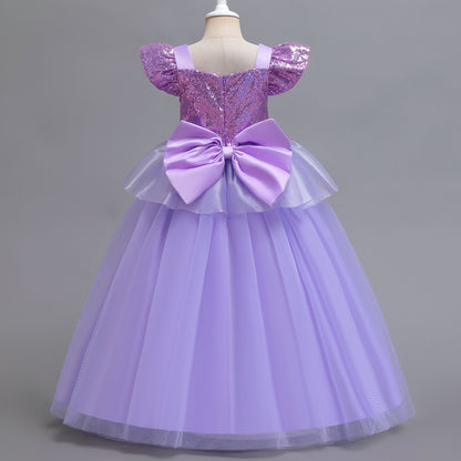 Un nuevo vestido romántico de hielo y nieve de 2024, vestido de princesa de pelo largo de Sofía, vestido de actuación de Halloween para niñas, vestido largo de 0,35 kg 