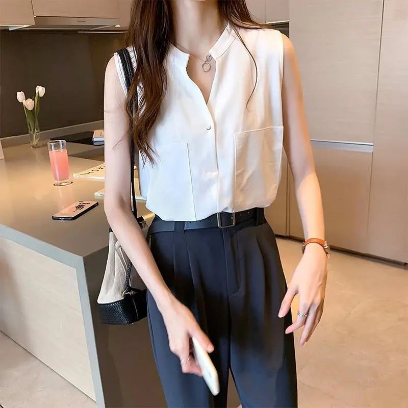 A vest sleeveless shirt women's summer new versatile top foreign style shirt Korean version T-shirt loose chiffon shirt