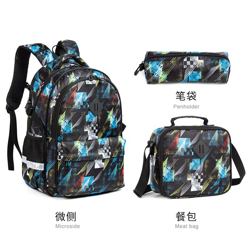 A Cross border New Cute Cartoon Primary School Student 17 inch Side Open Zipper Book Bag Three Piece Set to Reduce Weight for Boys, Girls, and Children's Shoulders