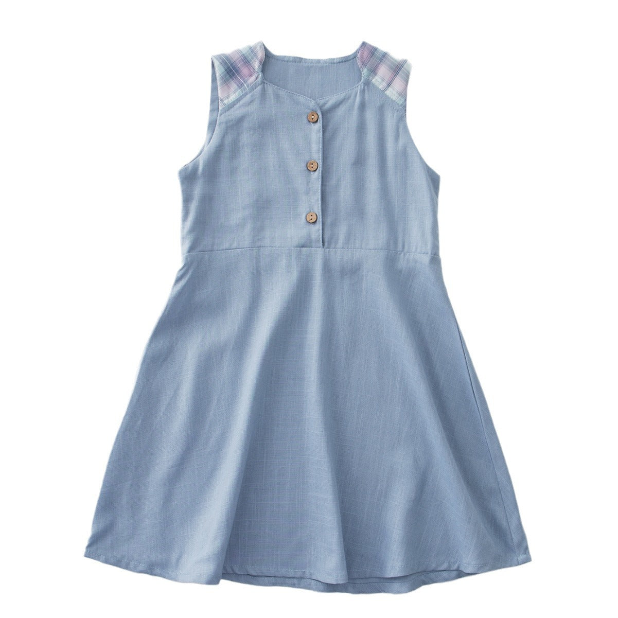 A 2024 Summer Girl Baby Cotton Linen Sleeveless Vest Dress Plaid Contrast Open Bow Princess Dress in