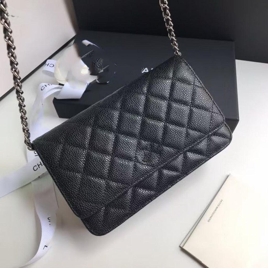 A Original leather Xiaoxiang single shoulder crossbody fortune bag black gold first layer cowhide rhombus square stray bag new trendy and versatile