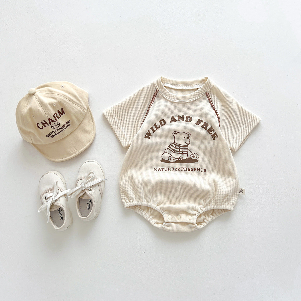 A ins summer dress children's round neck bag fart triangle hayi newborn baby cartoon clothes korean version of the outing one-piece crawling suit