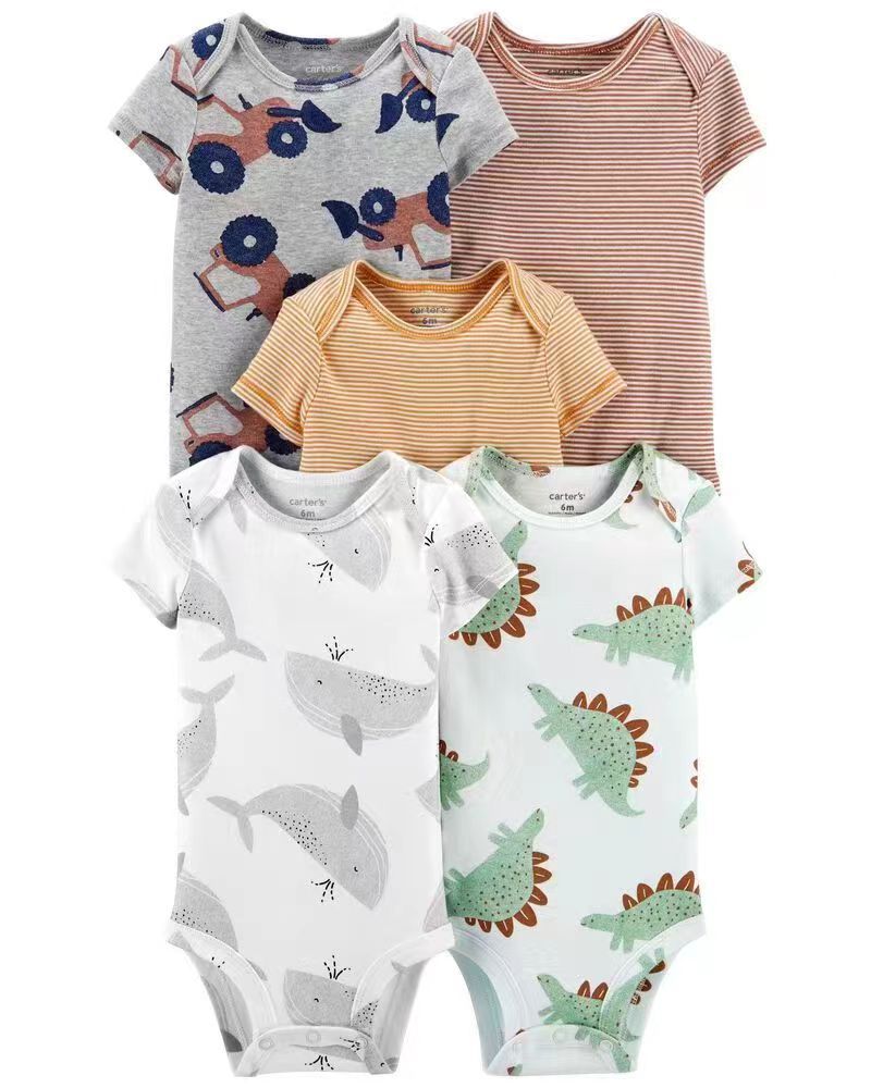 Summer baby jumpsuit short sleeved 5-piece set for male and female babies, exporting high-end hip-hop pants, A-class cotton suspenders for foreign trade