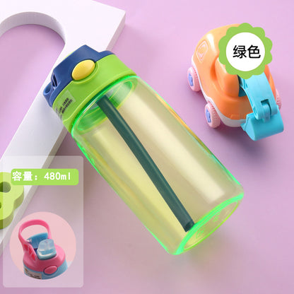 A net red plastic water cup cartoon children's straw cup strap summer high value schoolgirl water bottle bouncing cup wholesale