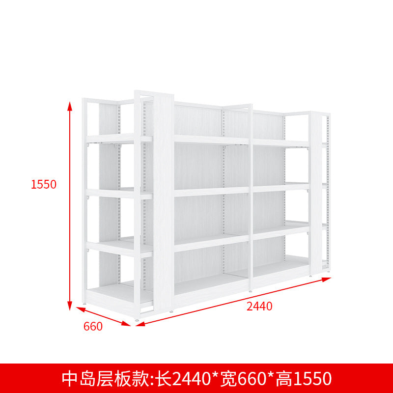 A steel and wood shelves, small supermarket shelves, island display shelves, stationery, toys, pharmacies, convenience stores, snack shelves