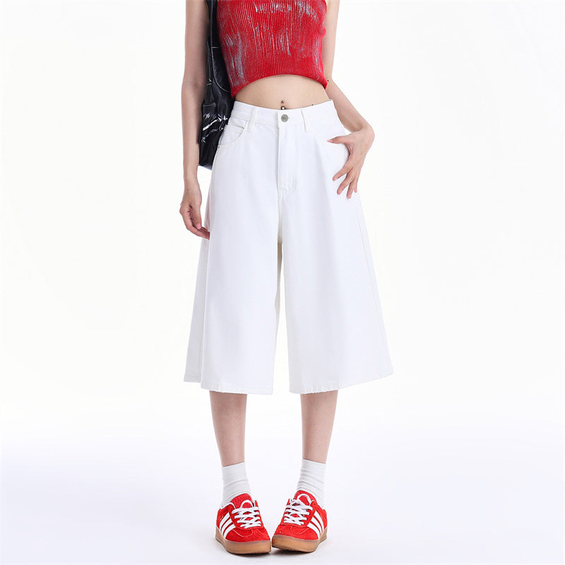 A American retro jeans women's summer new wide-legged straight-leg low-rise slim street trend cropped pants