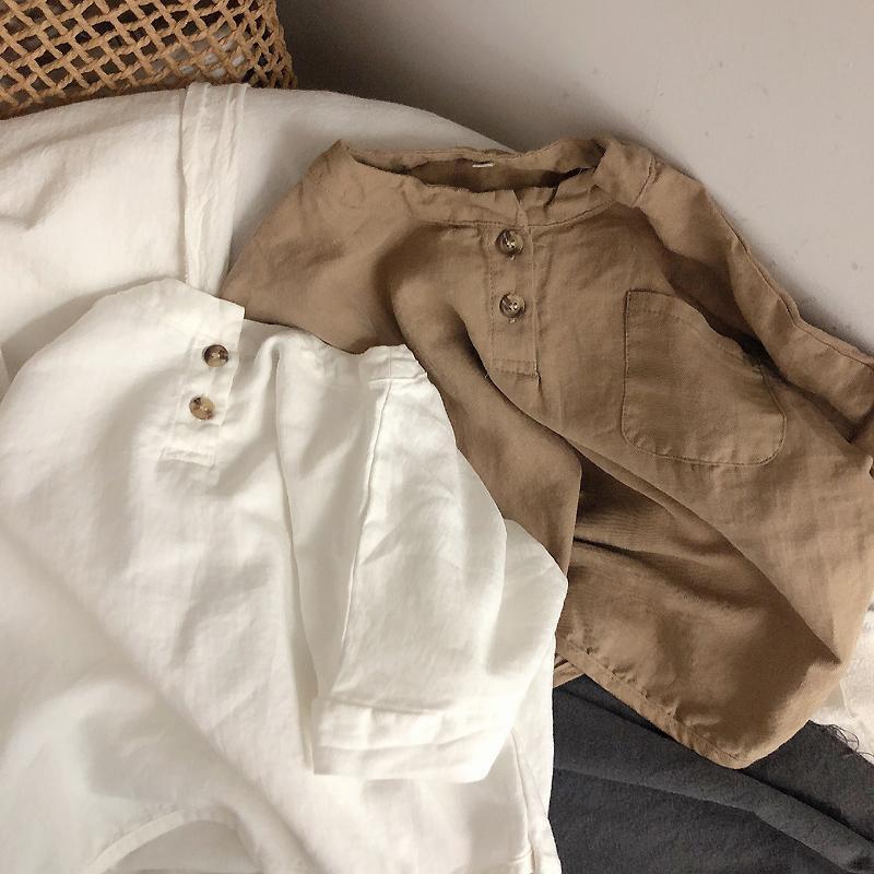 Ropa infantil japonesa con un perfecto sentido del detalle ~ Camisa de algodón con silueta infantil para niños y niñas, estilo artístico holgado de manga corta 