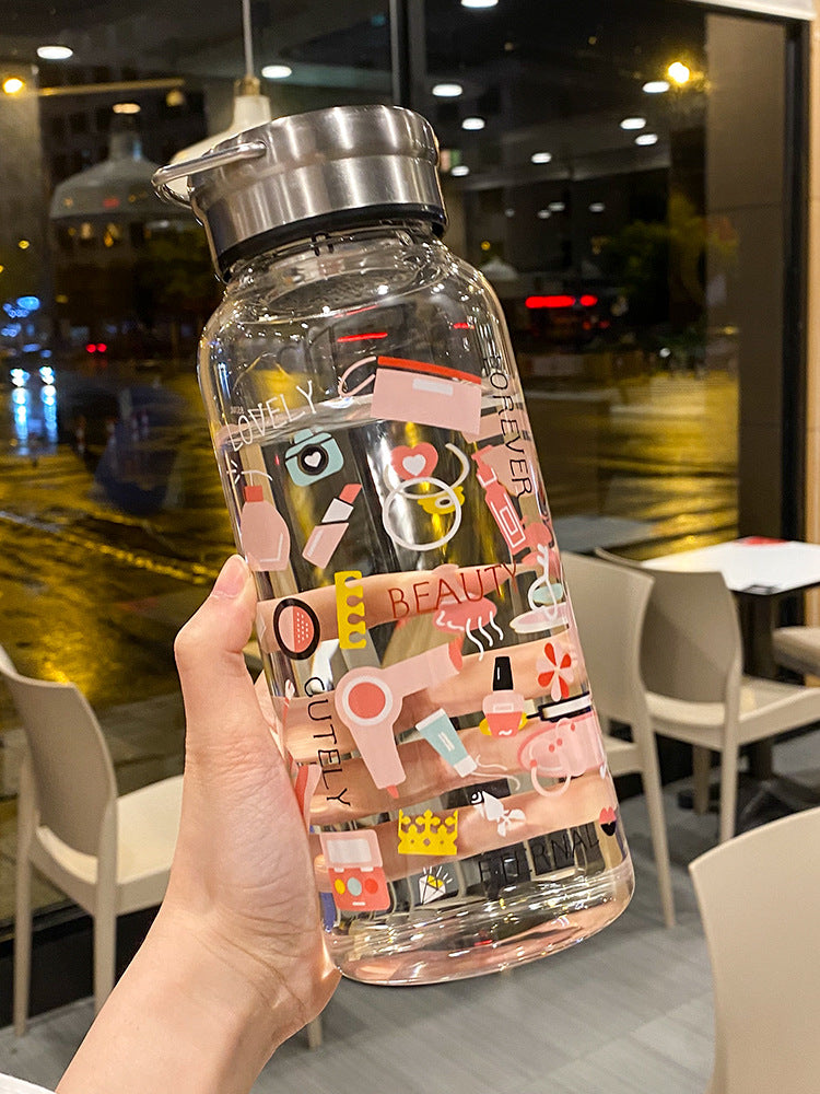 A 0WYV1000ml Household Large Capacity Water Bottle Portable for Men and Women with Filtered Tea Making Cup Fashionable Graffiti Heat Resistant Glass BOTTLES