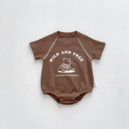 A ins summer dress children's round neck bag fart triangle hayi newborn baby cartoon clothes korean version of the outing one-piece crawling suit