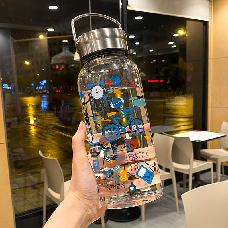 A 0WYV1000ml Household Large Capacity Water Bottle Portable for Men and Women with Filtered Tea Making Cup Fashionable Graffiti Heat Resistant Glass BOTTLES