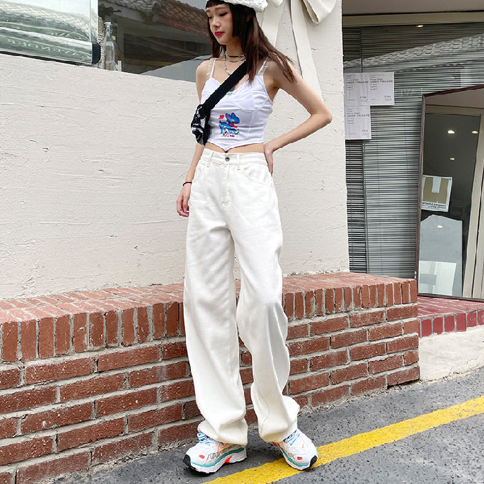 A white jeans women's 2024 spring and summer casual loose wide-leg pants Korean version high-waisted and thin floor pants extended trousers