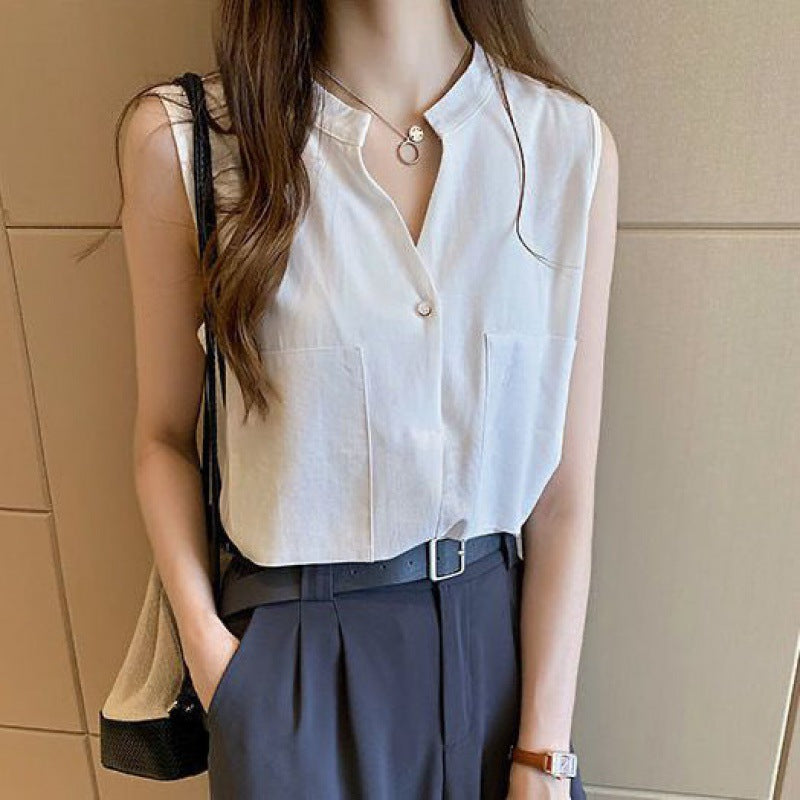 A vest sleeveless shirt women's summer new versatile top foreign style shirt Korean version T-shirt loose chiffon shirt