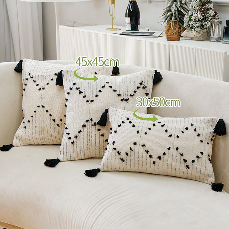 A Single-sided cotton thread cut flower four-corner fringed pillow cover does not contain pillow core, household sofa waist office waist pillow cushion cover