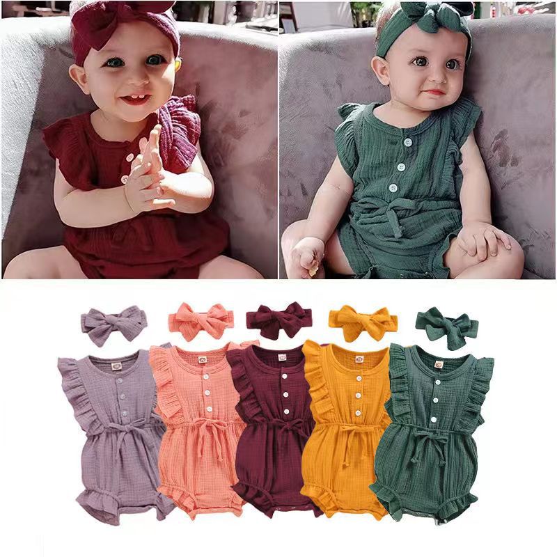 Summer baby onesies, ins, popular newborn bags, fart clothes, baby girls, sleeveless clothes, foreign climbing clothes