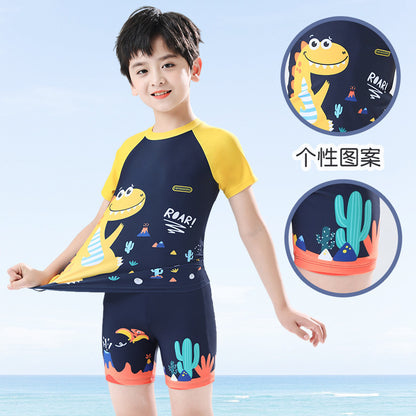 Traje de baño de cuerpo dividido para niño con estampado de dibujos animados de dinosaurio pequeño, mono deportivo de protección solar de secado rápido para niños pequeños, medianos y grandes, 0,18 kg 