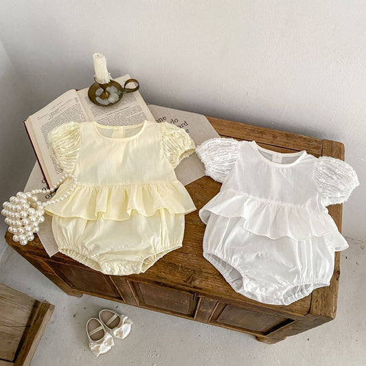 A ins 2024 summer dress small fresh baby toddler 0-3 years old baby girl net color stitched sleeve skirt one-piece