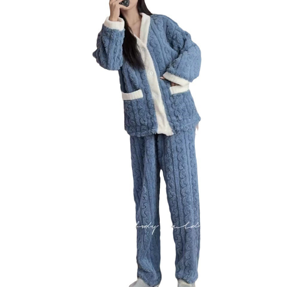 A Autumn and winter pajamas women's high-value fleece thickened can be worn outside loose Korean version of student coral fleece suit loungewear