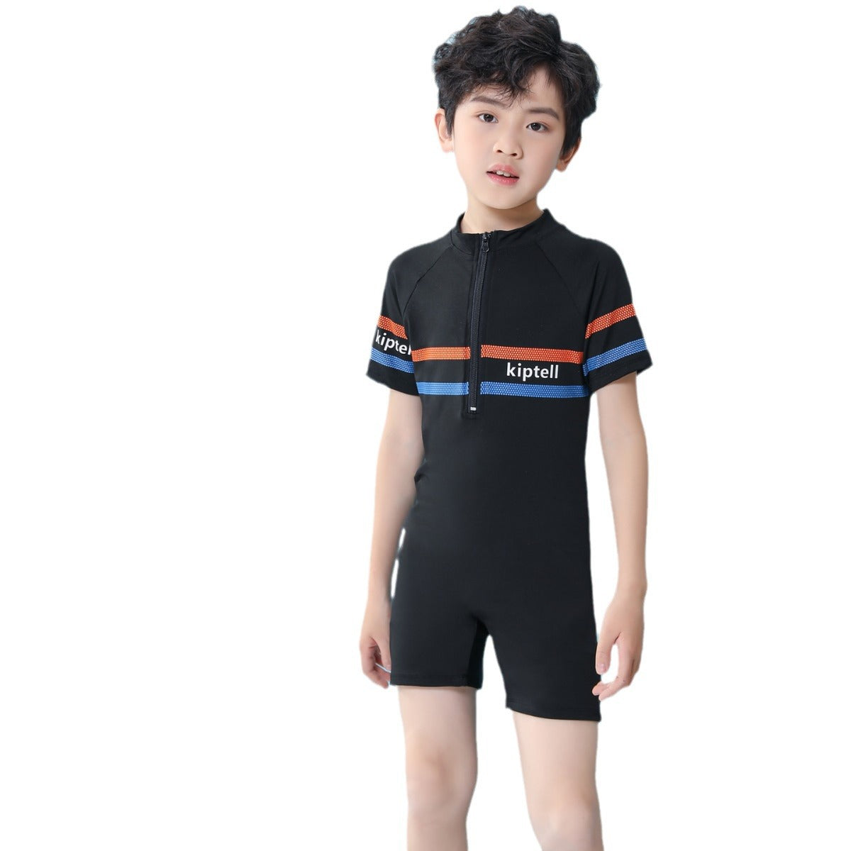 Traje de baño de ángulo plano de manga corta para niños pequeños, medianos y grandes, niños y niñas, traje de baño para padres e hijos, versión coreana, traje de entrenamiento de secado rápido para hermanos, 0,1 kg 