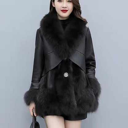 A autumn and winter Haining fur coat female Korean version imitation fox hair slim and thin medium and long leather coat fur coat